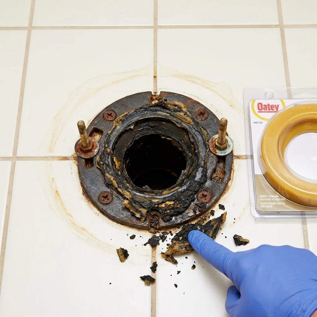 Failed wax ring showing water seepage at the base of a toilet in a Franklin, NJ home