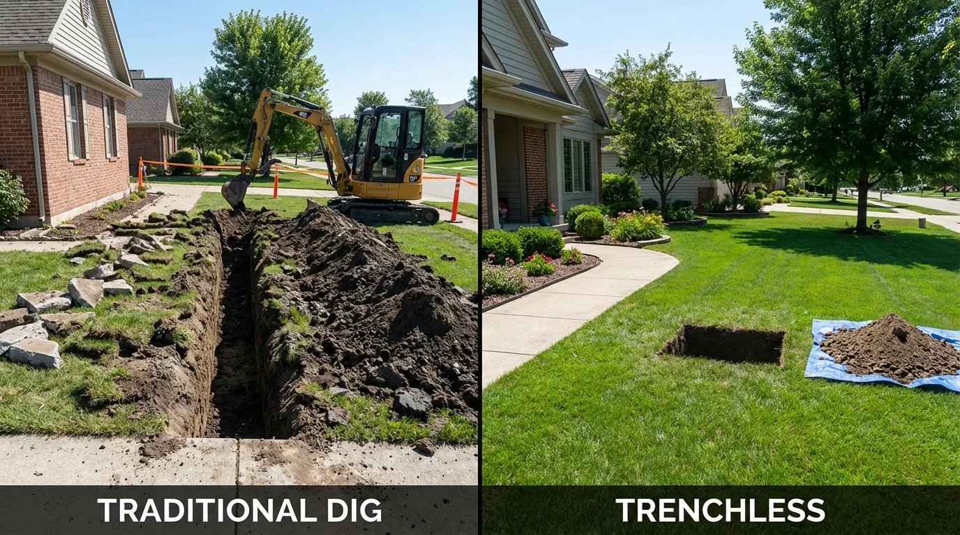 Trenchless sewer repair with minimal yard damage versus traditional excavation in Franklin, NJ